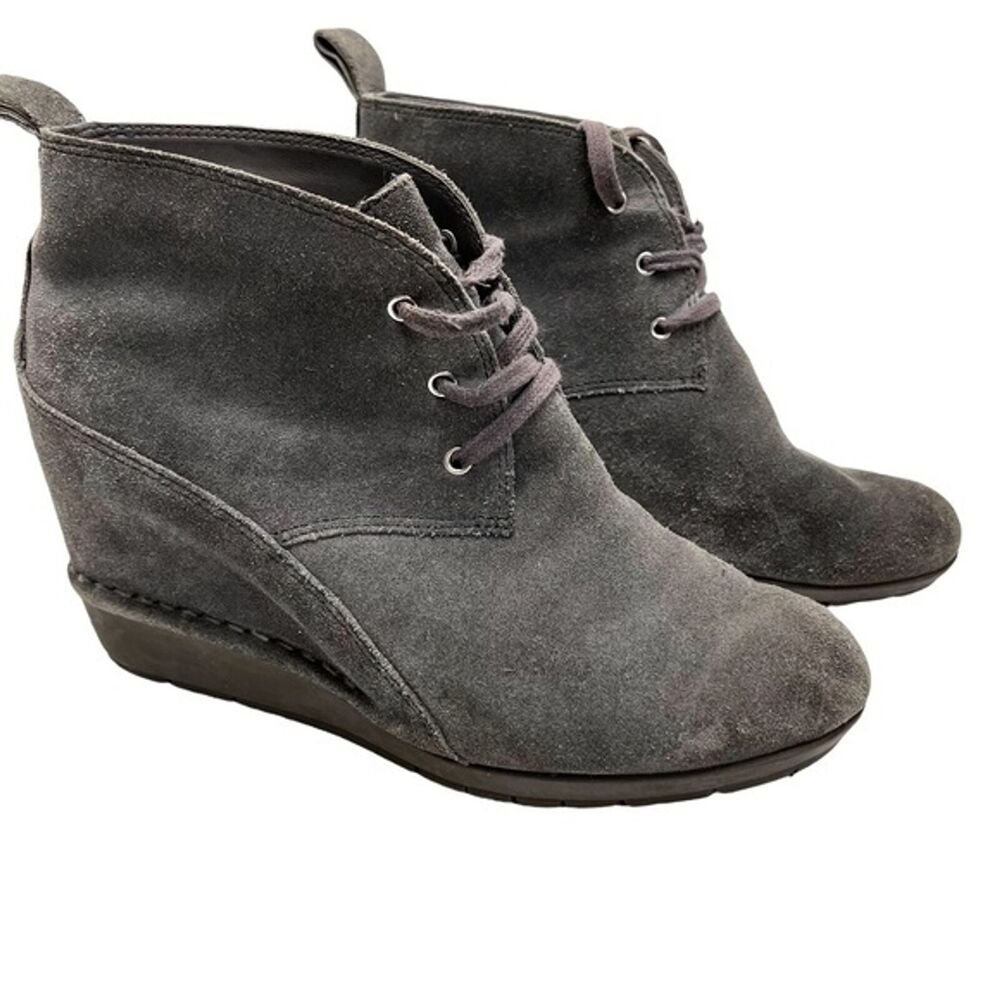ROCKPORT Gray Genuine Leather Suede Wedge Ankle Booties Boots Shoes Casual 8.5